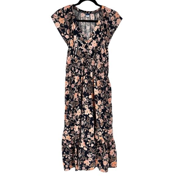 Old Navy V-Neck Flutter Sleeve Midi Floral Tiered Dress Size M - Picture 2 of 7
